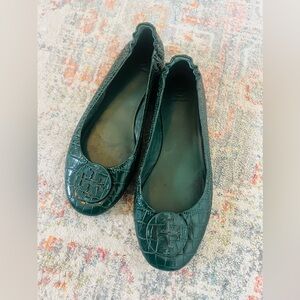 Dark green snake skin Tory Burch flats.
